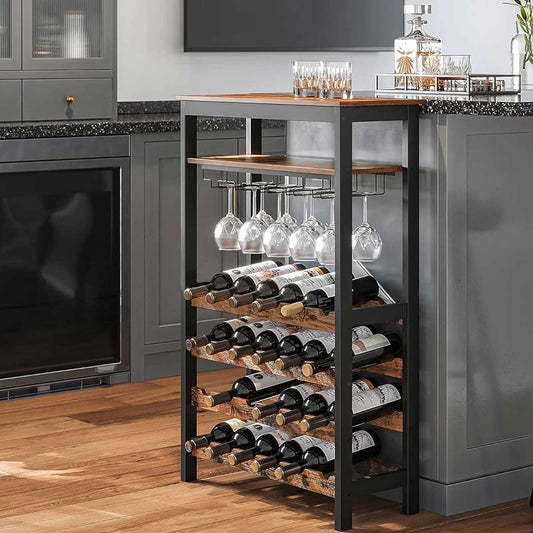 Botellero, Estantería de Vino para 24 Botellas, con Estante de Soporte de Vidrio, Songmics, 1