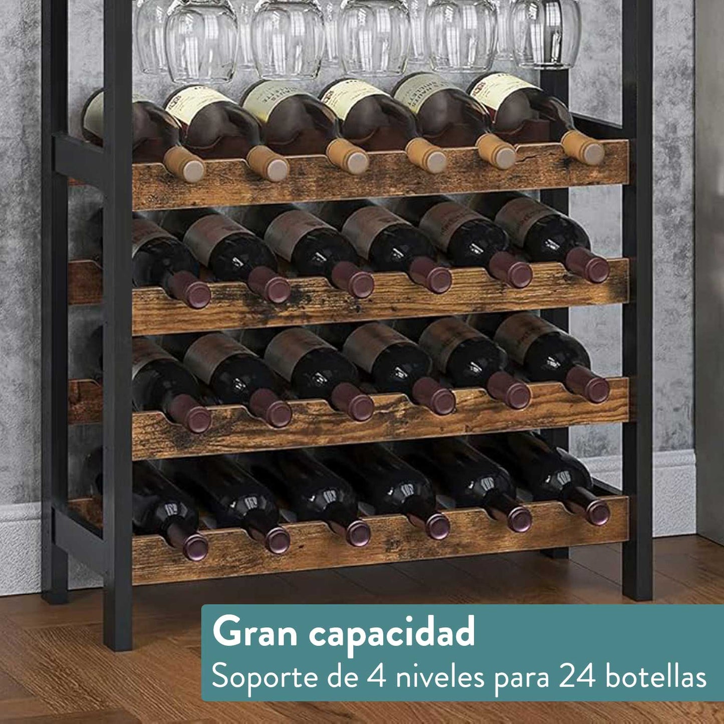 Botellero, Estantería de Vino para 24 Botellas, con Estante de Soporte de Vidrio, Songmics, 13