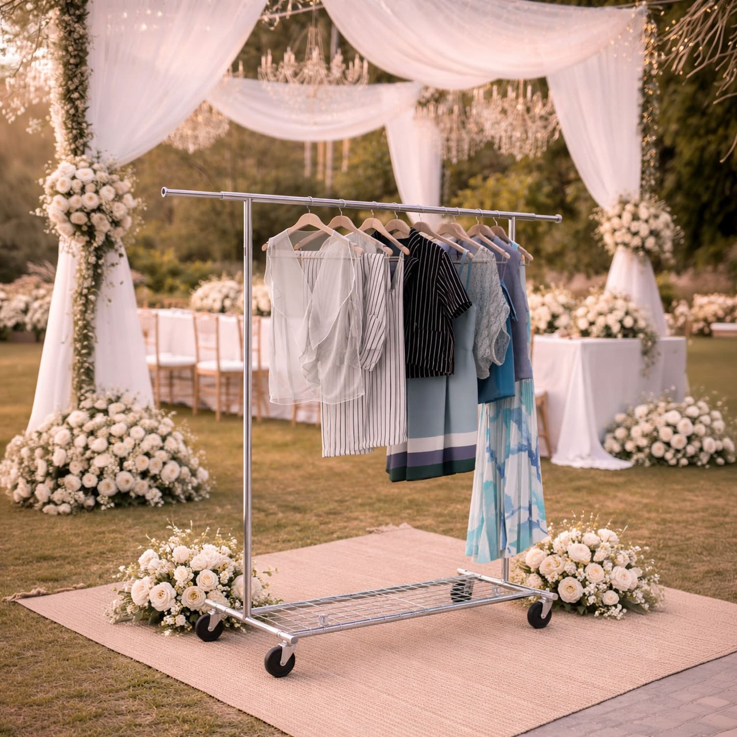 Burro Ropa, Burro Ropa Resistente, Perchero con Estante, Perchero Plegable, Perchero con Ruedas, Tatkraft Duncan, event