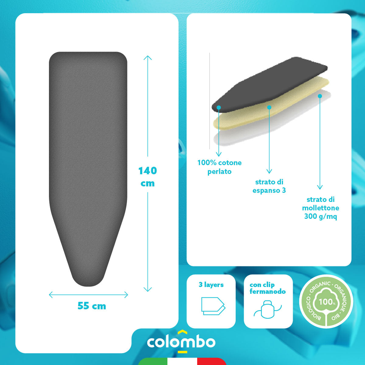 Colombo Perlate XL - Fundas tablas de planchar, 140x55 cm