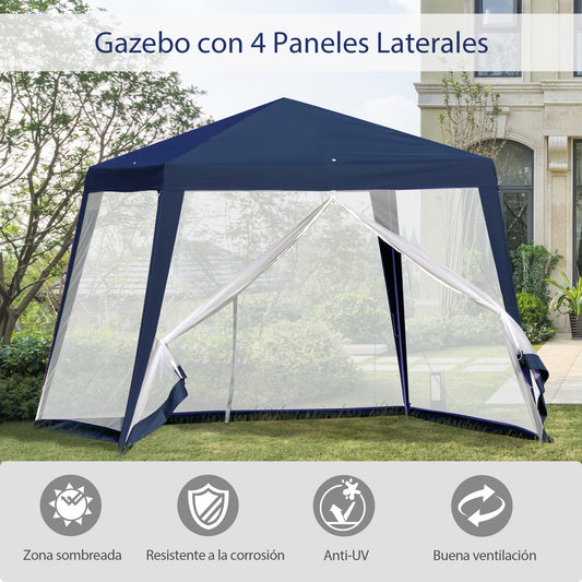 Carpa 3x3, Carpa Plegable, Carpa Jardin, Cenador Plegable, con 4 Partes Laterales Mosquitera Outsunny, 1