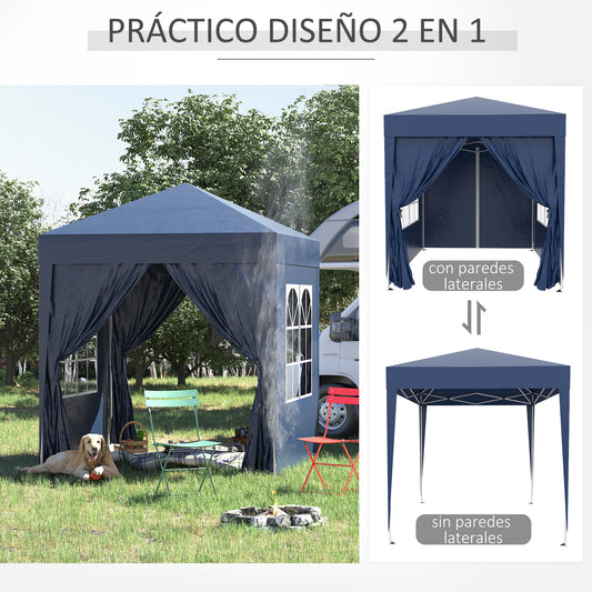 Carpa Pluggable, Cenador Pluggable, 2x2m, Carpa Jardin, con 4 Paredes Laterales Tela Oxford 2 Puertas 2 Ventana, Outsunny, 2