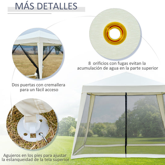 Carpa plegable 3x3, Carpa Jardin, Cenador Plegable, con 4 Partes Laterales Mosquitera con Cremallera Protección UV, Outsunny, 1