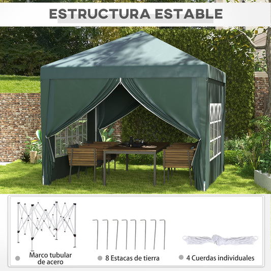 Carpa plegable 3x3, Cenador Jardín, Carpa Jardin, con 4 Paredes Desmontables Impermeable Protección UV, Verde, Outsunny, 1