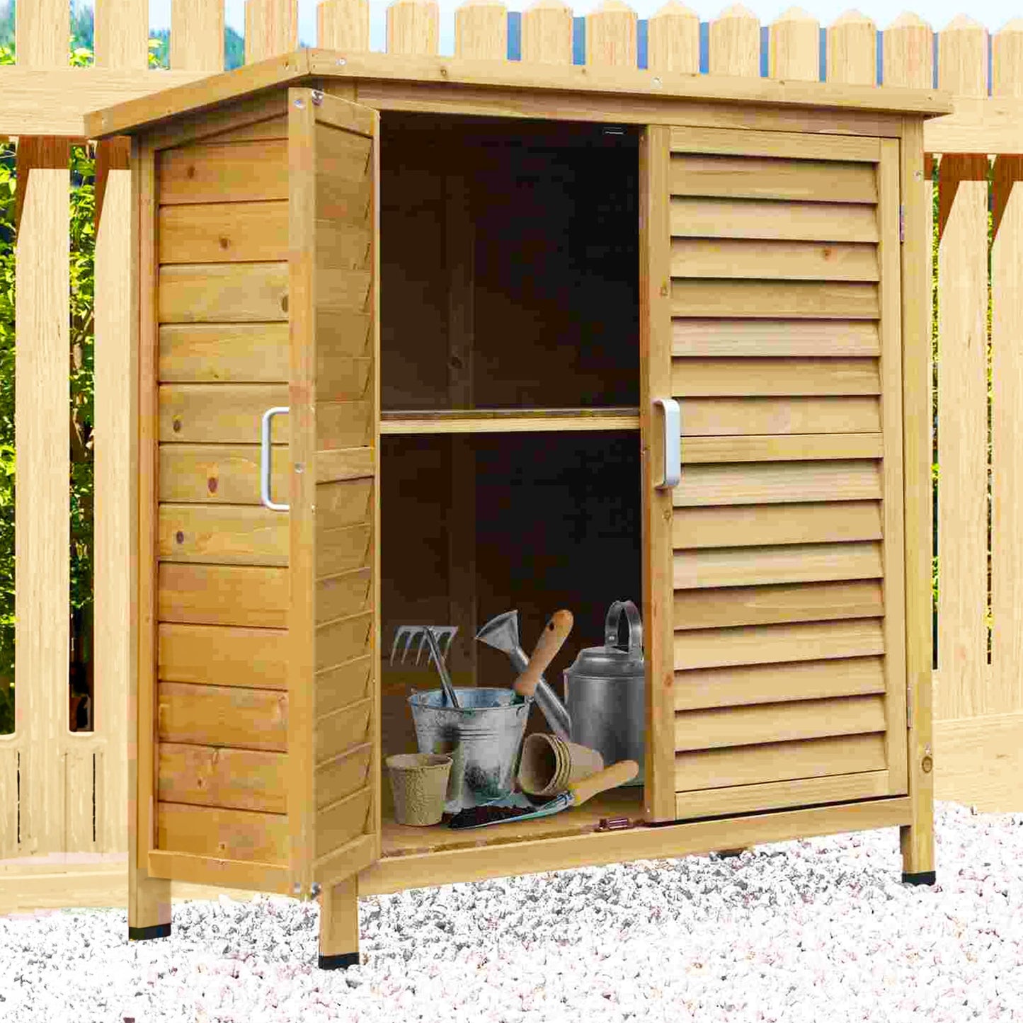 Cobertizo jardin, Caleta garden, Cabanas de madera, con 2 Estantes Interiores 2 puertas de Buena Ventilación Outsunny