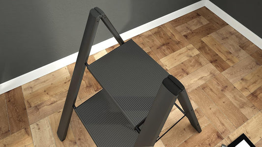 Escaleras de aluminio, Escalera 2 peldaños, Escalera plegable, antideslizante hasta 150 kg, Negro, Colombo LEONARDO 2 , 2