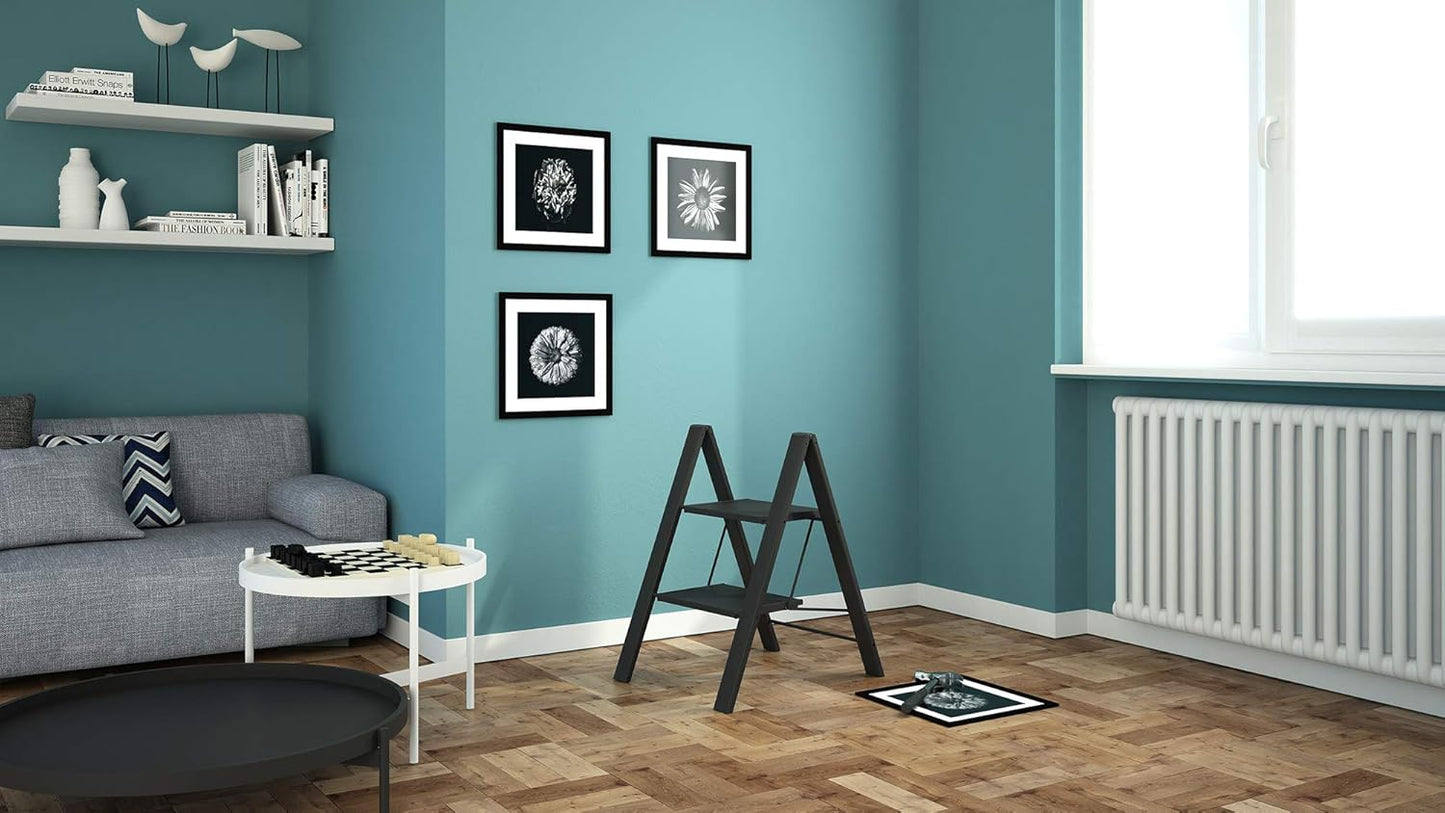 Escaleras de aluminio, Escalera 2 peldaños, Escalera plegable, antideslizante hasta 150 kg, Negro, Colombo LEONARDO 2 , 3