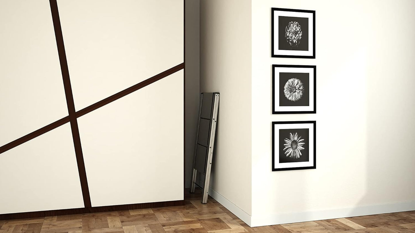 Escaleras de aluminio, Escalera 3 peldaños, Escalera plegable, Carga 150 kg, robusto y resistente, Negro, Colombo LEONARDO 3 , 4