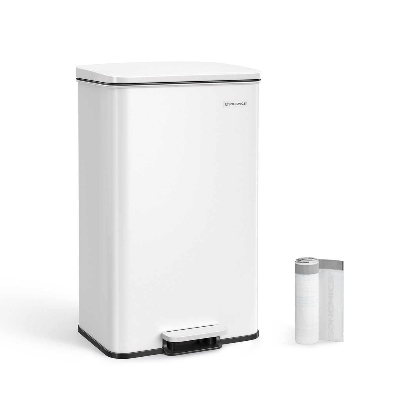 Cubo de basura, 40 L, grande con pedal, Cubo basura cocina, con tapa, incluye 15 bolsas de basura, Blanco, SONGMICS, 7