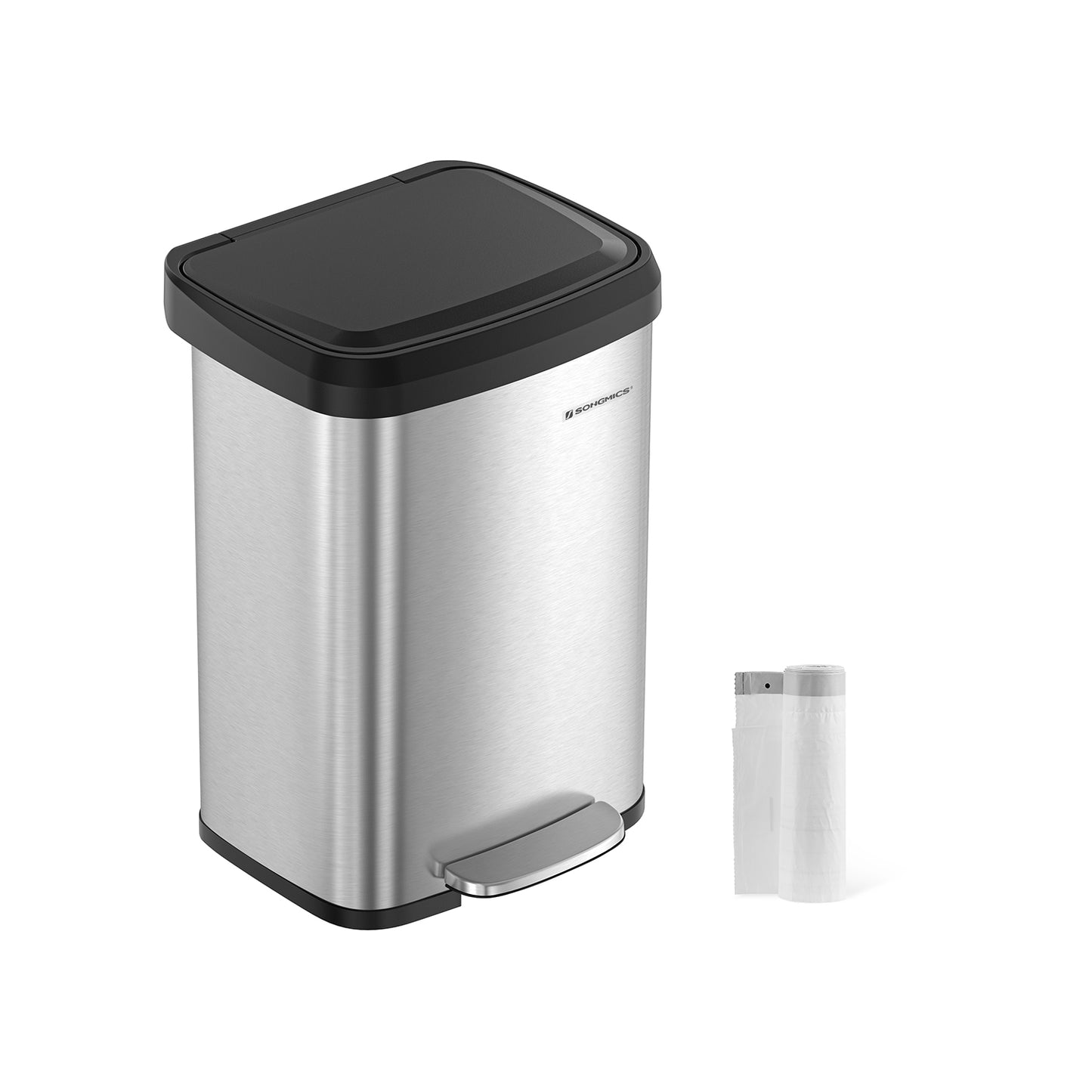 Cubo de Basura, 50 L, Cubo basura cocina, Tapas de Cierre Suave, Plata y Negro, SONGMICS, 9
