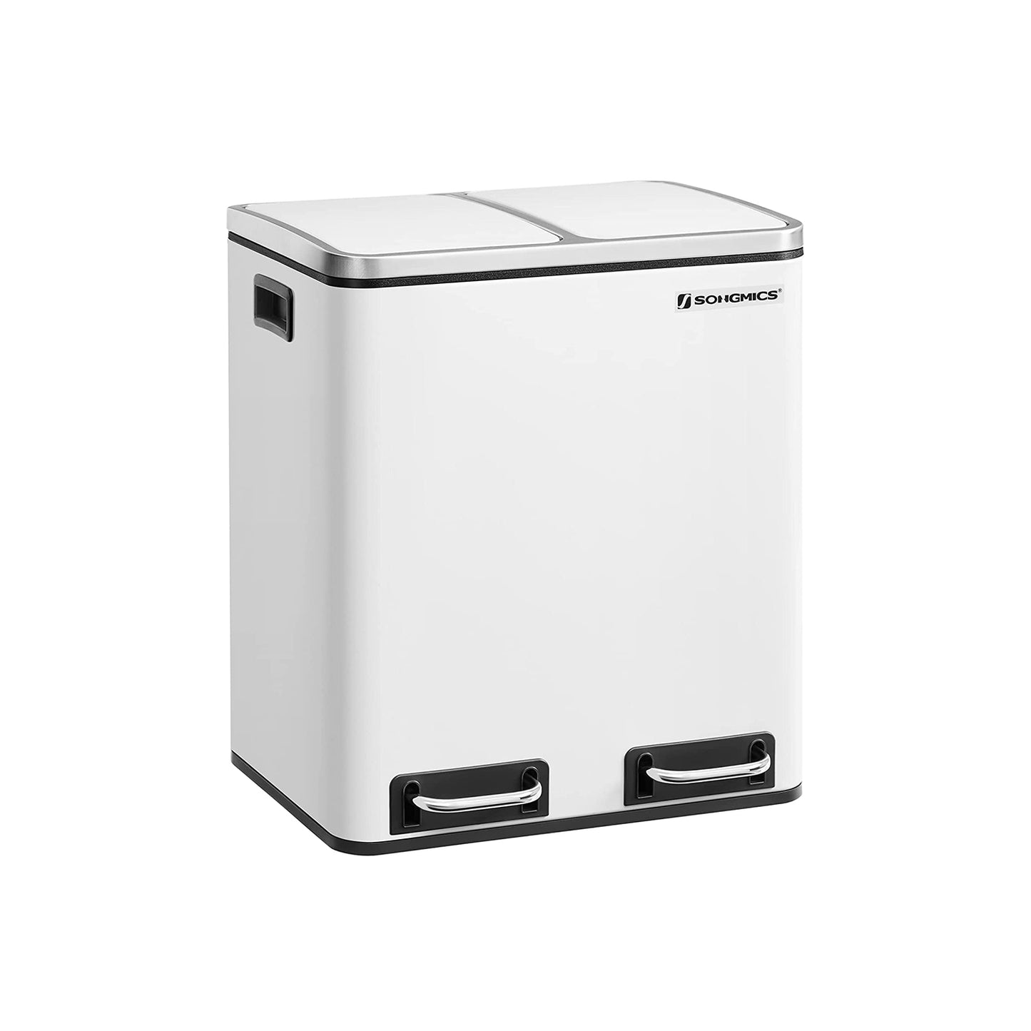 Cubo de Basura, 2x15 L, Cubo basura reciclaje, Cubo basura cocina, con Cubeta Doble, con Pedal, Acero, Blanco, SONGMICS, 9