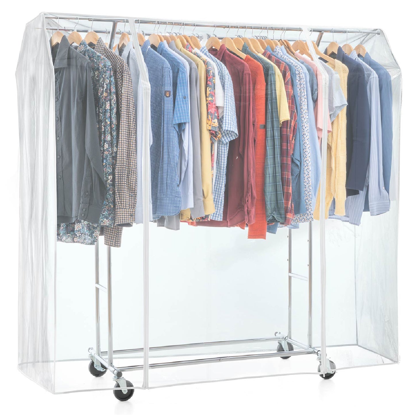 Burro Ropa Resistente, con Funda, Carga 110 kg, Perchero Doble Barra, con Ruedas, Acero Cromado, Tatkraft Denver & Safe
