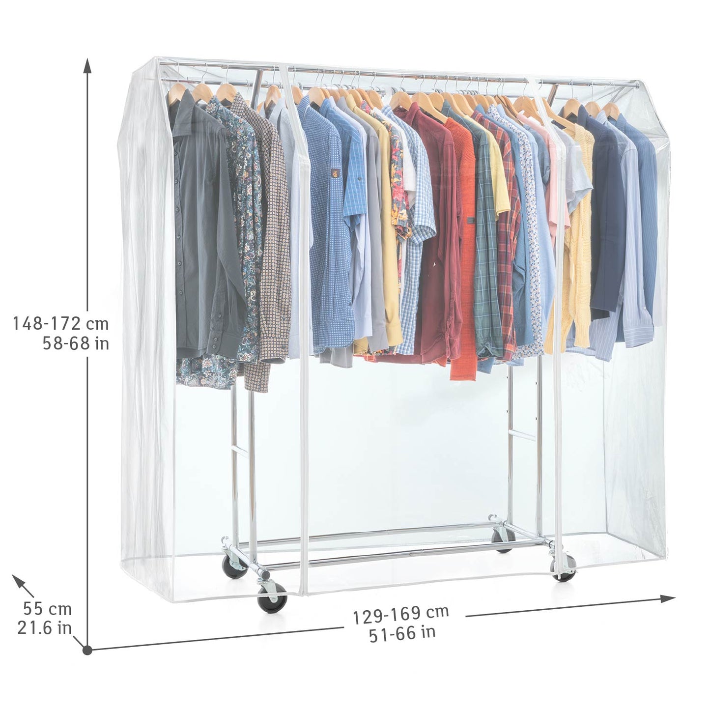 Burro Ropa Resistente, con Funda, Carga 110 kg, Perchero Doble Barra, con Ruedas, Acero Cromado, Tatkraft Denver & Safe