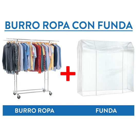 Burro Ropa Resistente, con Funda, Carga 110 kg, Perchero Doble Barra, con Ruedas, Acero Cromado, Tatkraft Denver & Safe, 1