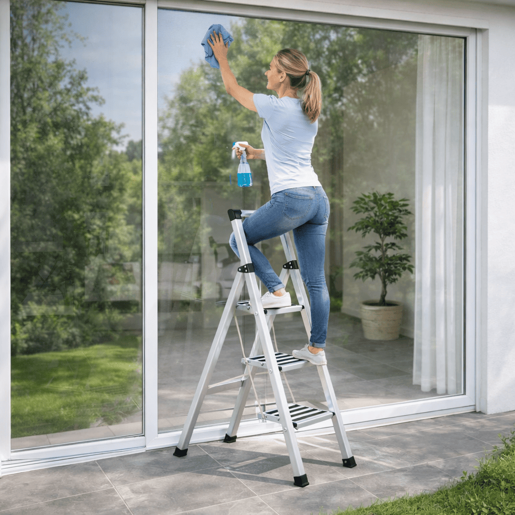 Escalera, Escalera plegable, de Aluminio, 3 Escalones antideslizantes, Soporta hasta 150 kg, Tatkraft Admant