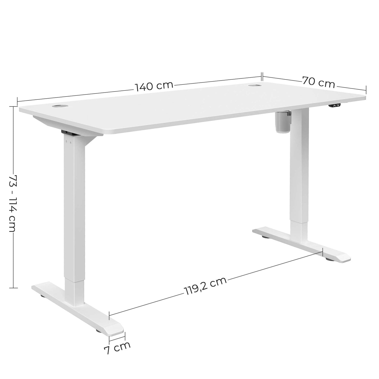Mesa regulable en altura, Eléctrico Escritorio elevable, 70x140x(73-114) cm, Estructura Escritorio con Motor, Blanco, SONGMICS, 6