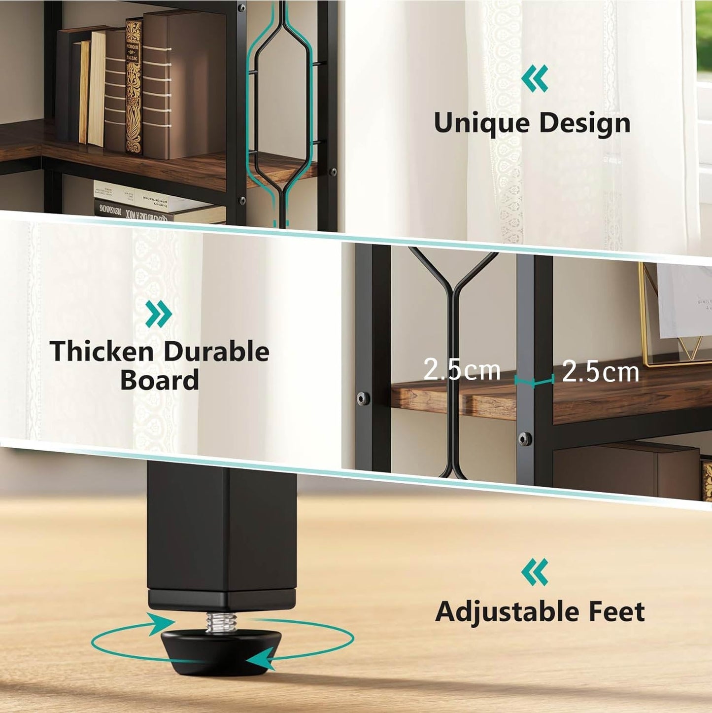 Estanteria, Estanteria Libreria, Estanteria Esquinera, 7 Niveles, Estanteria Salon, Armario Esquinero, Tribesigns, 3