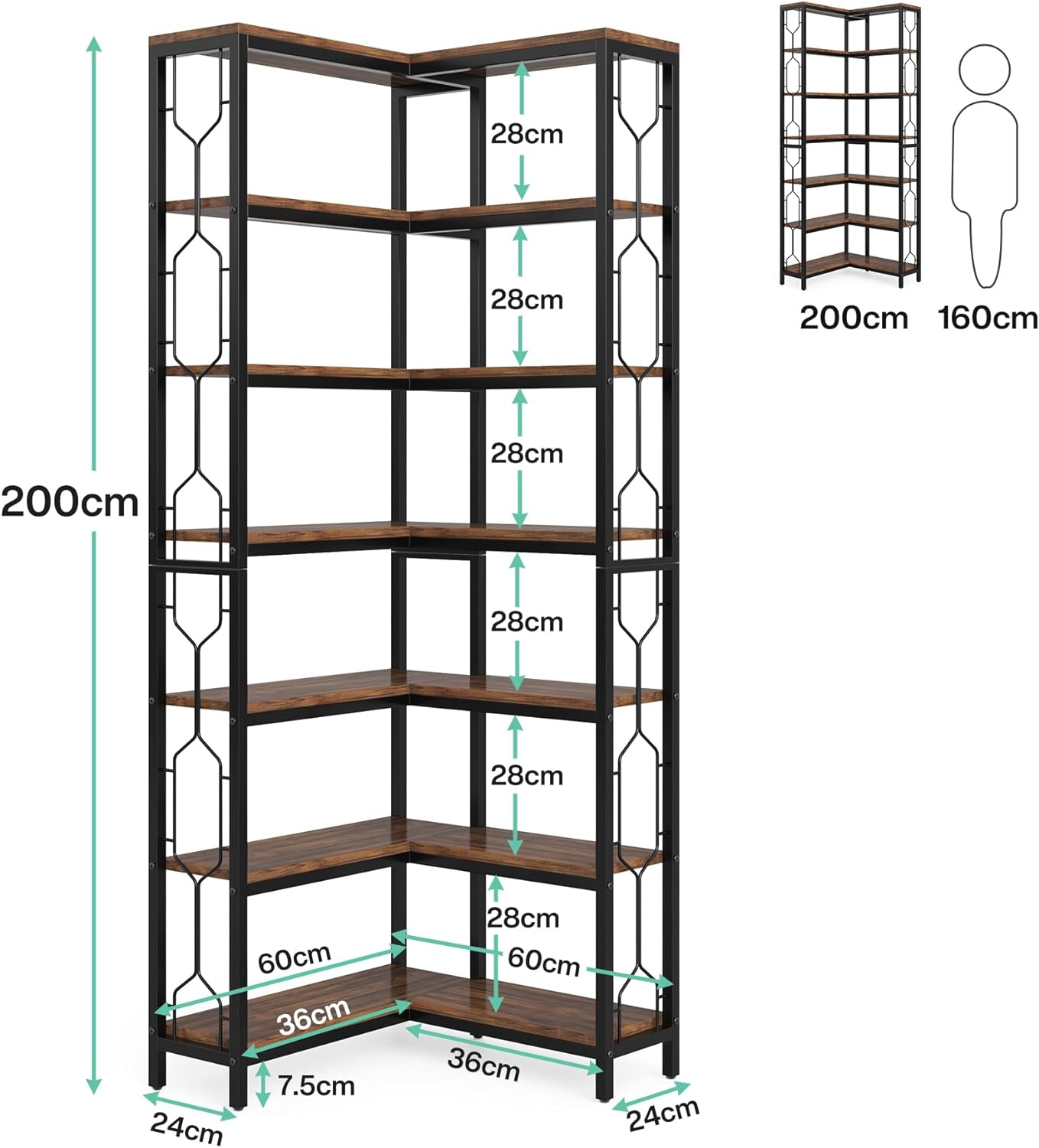 Estanteria, Estanteria Libreria, Estanteria Esquinera, 7 Niveles, Estanteria Salon, Armario Esquinero, Tribesigns, 7