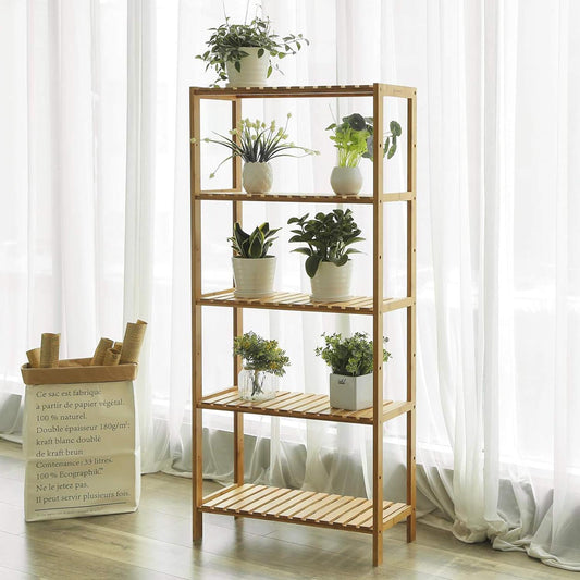 Estantería, 5 estantes, Bambú, Estanteria Madera, Estanteria libreria, 60x26x130 cm, Natural, SONGMICS, 2