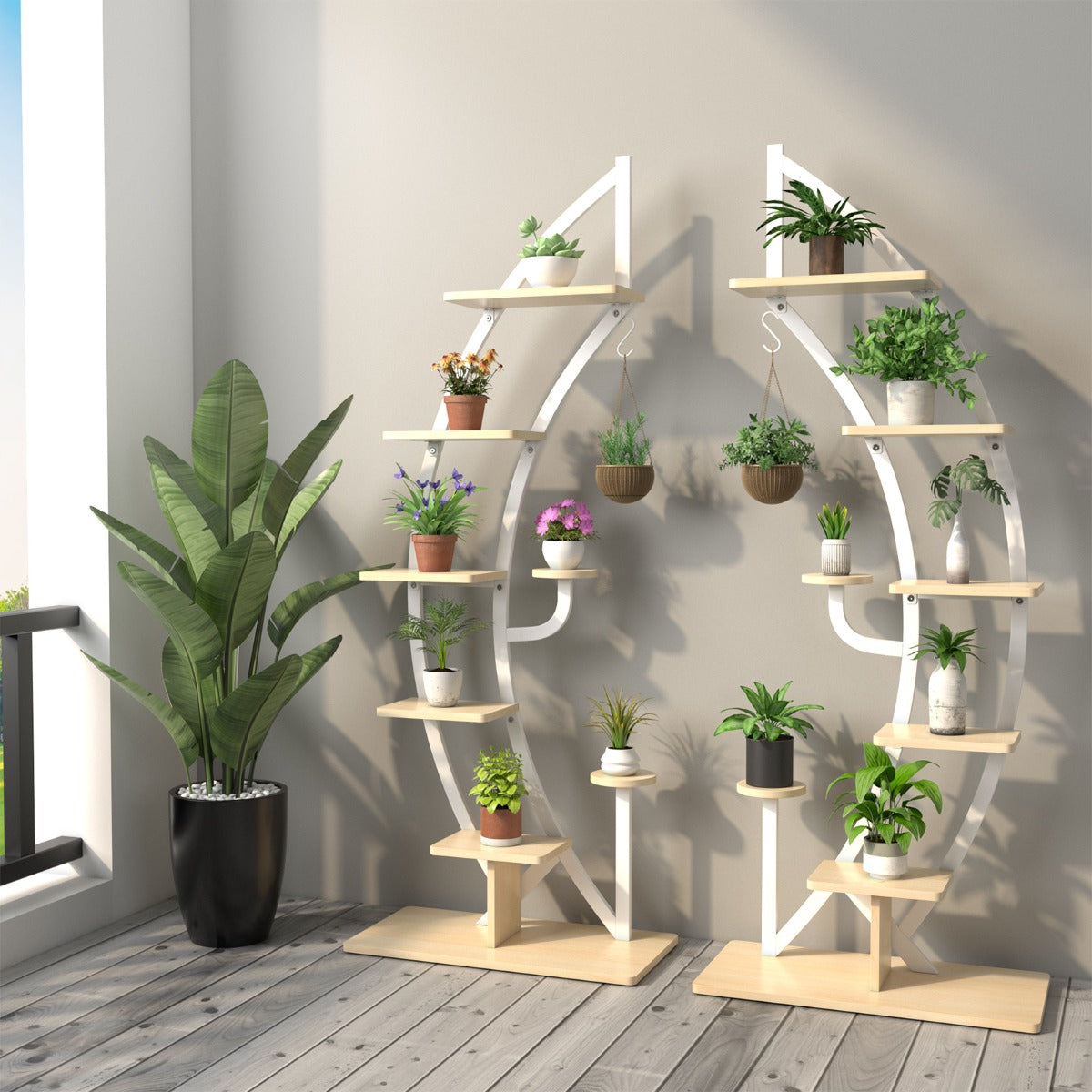 Estanterias, Juego de 2, 7 Niveles, Soporte para Plantas, Estanteria Plantas, Estanteria Industrial, Blanco, Costway, 5
