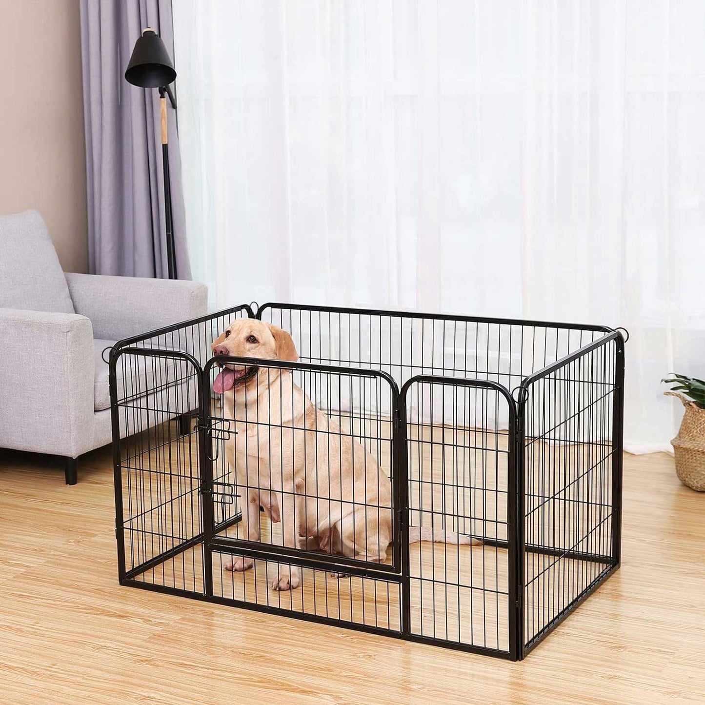 Parque para Perros, Jaula para Perros, Parque para Mascotas, Jaula perro Grande, con 2 Cerrojos Deslizantes Negro, Feandrea, 1