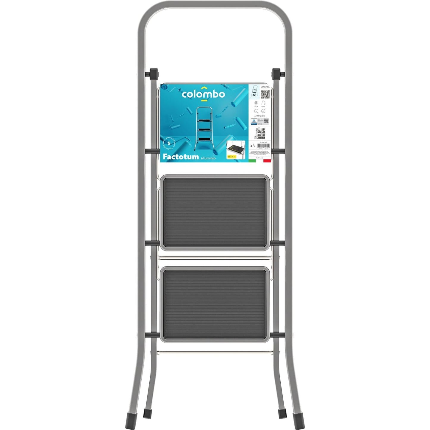 Escalera 3 peldaños, Escaleras de aluminio, Escalera plegable, medida peldaño 30x21 cm, carga 150 kg, Colombo FACTOTUM ALUMINIUM , 3