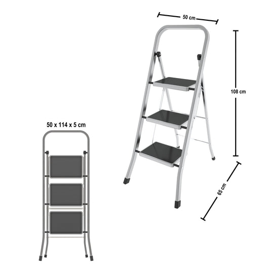 Escalera 3 peldaños, Escaleras de aluminio, Escalera plegable, medida peldaño 30x21 cm, carga 150 kg, Colombo FACTOTUM ALUMINIUM , 2