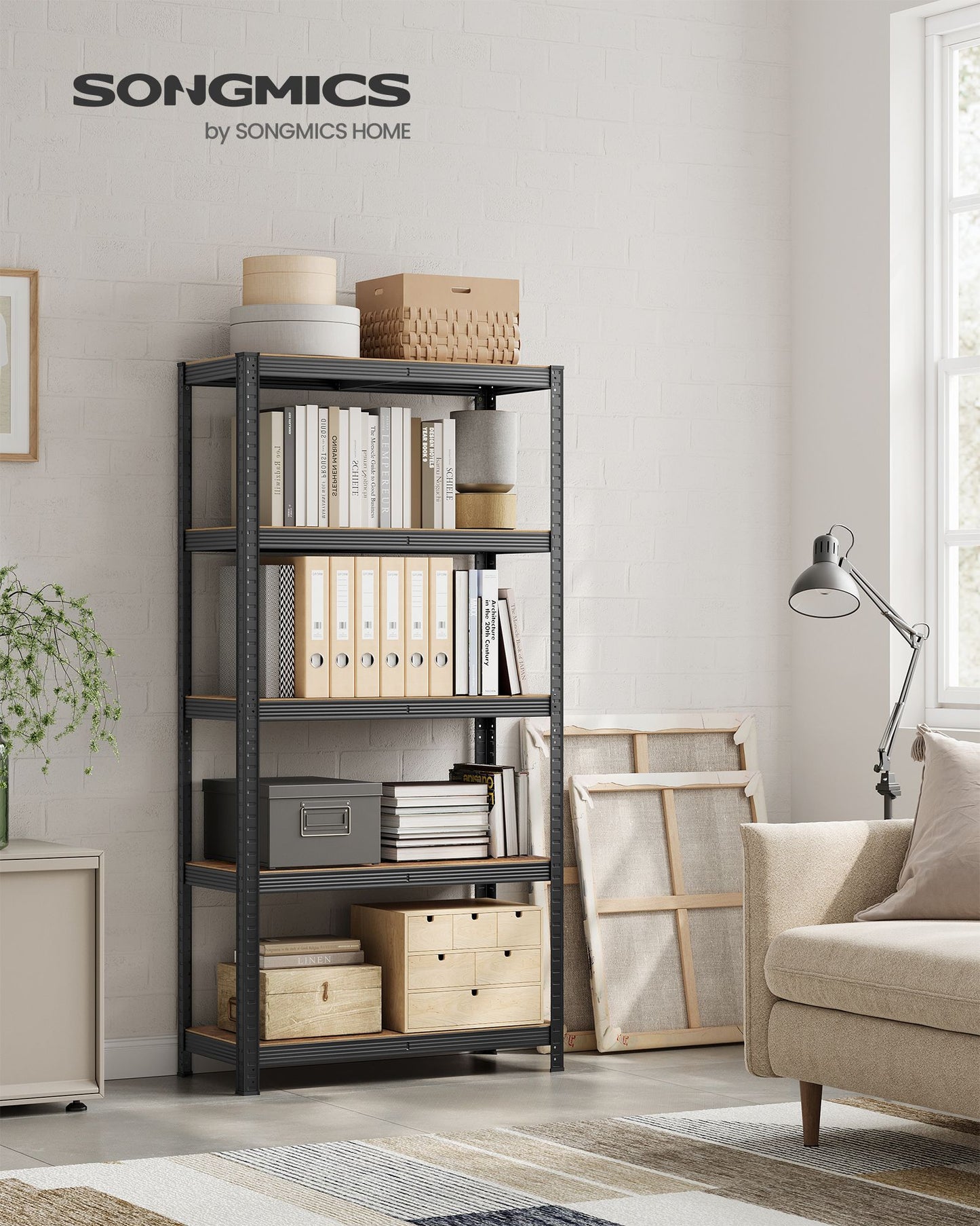 Estanteria, 4 Niveles, Estanterias trastero, Estanterias garaje, 40 x 80 x 160 cm, Carga de 520 kg, Marrón Negro, Songmics, 3