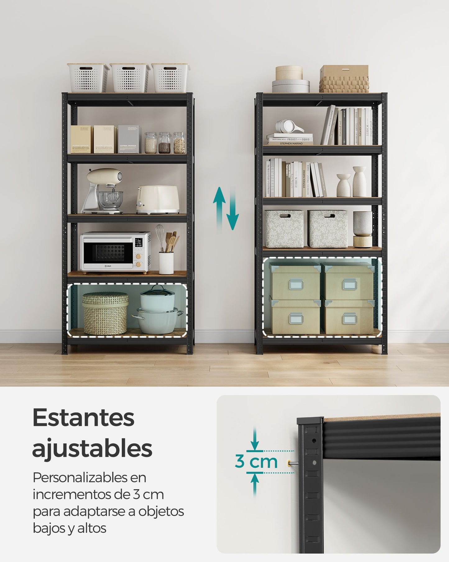 Estanteria, 4 Niveles, Estanterias trastero, Estanterias garaje, 40 x 80 x 160 cm, Carga de 520 kg, Marrón Negro, Songmics, 5