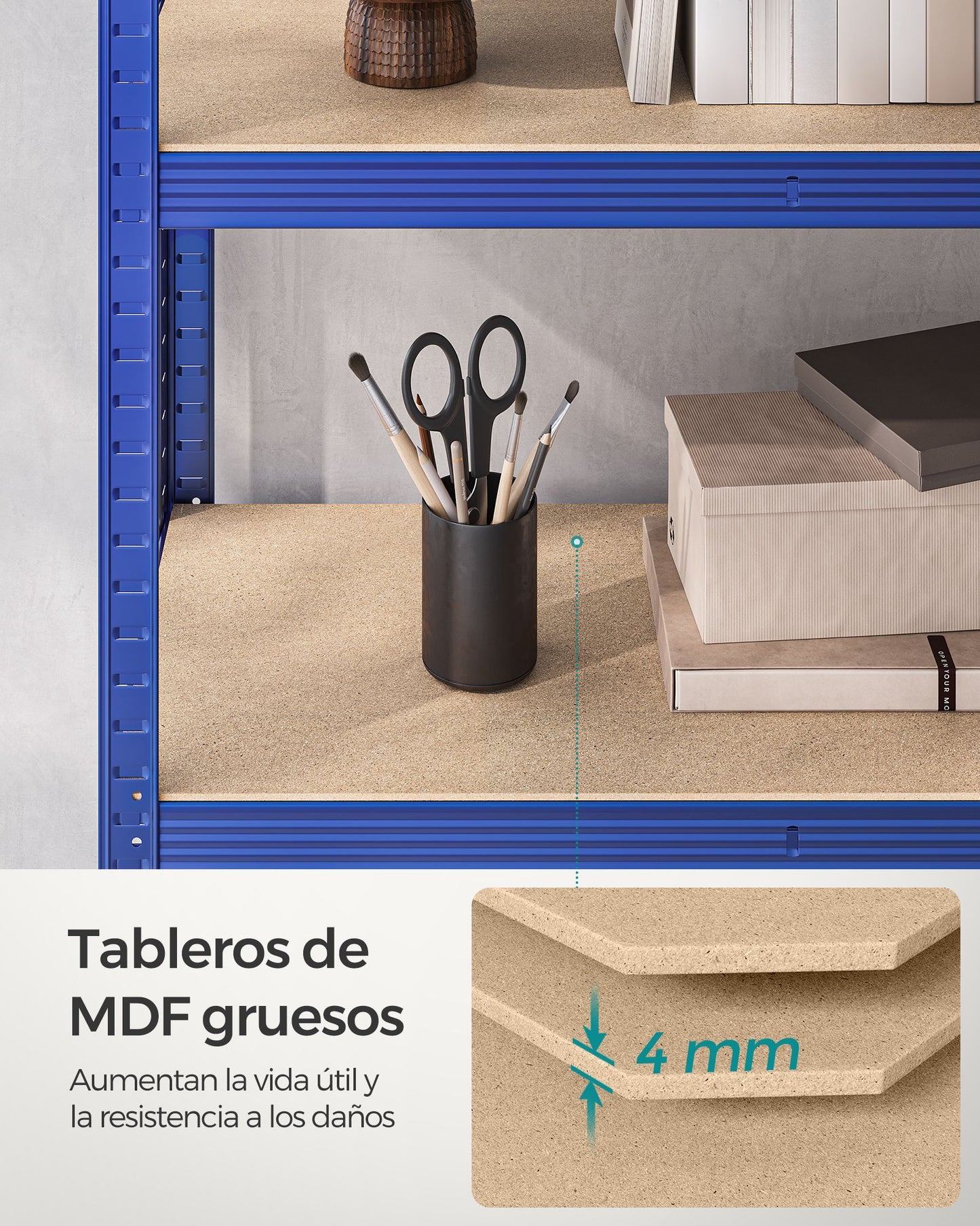 Estanteria, Juego de 2, Estantería metálica, 5 Niveles, 40x90x180cm, Estanterias trastero, Carga de 875 kg, Azul, Songmics, 9