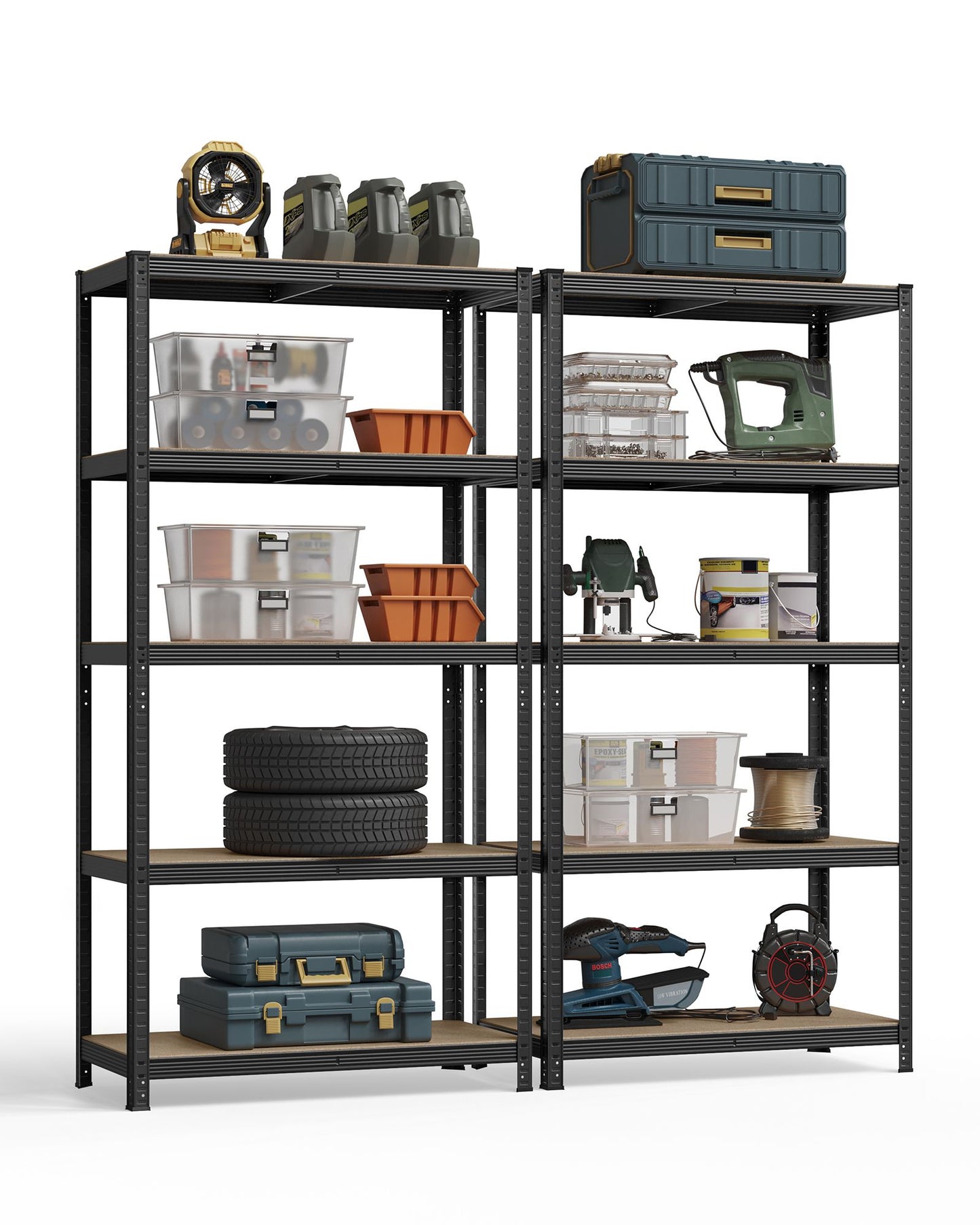 Estanteria, Juego de 2, Estantería metálica, 5 Niveles, Estanterias garaje, 50x100x200 cm, Carga de 600 kg, Negro, Songmics, 9