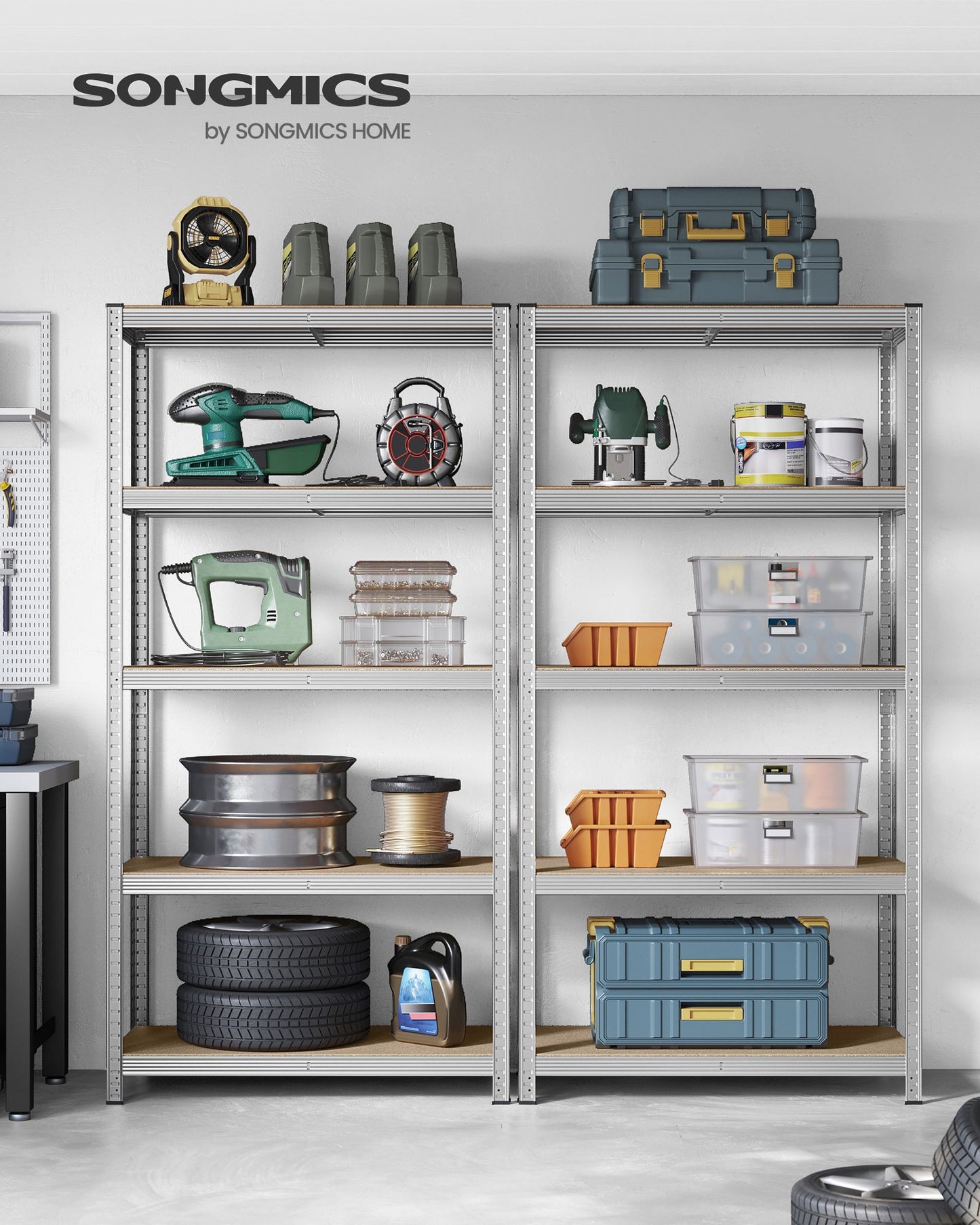 Estanteria, Estantería metálica, 5 Niveles, Estanterias garaje, 50 x 100 x 200 cm, Carga de 600 kg, Plata, Songmics, 3