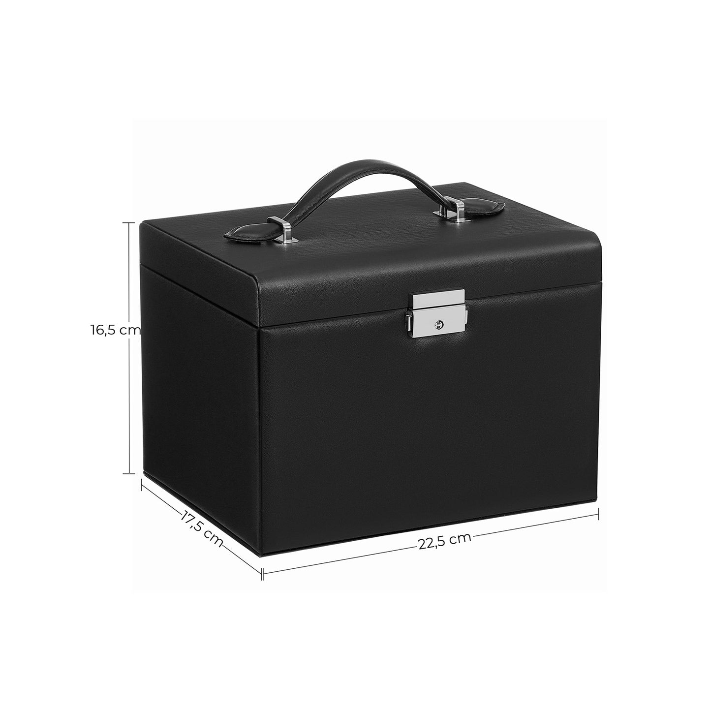 Joyero, Caja Joyero, 4 Niveles, Joyero Organizador, con Asa, 3 Cajones, Espejo, Cerradura, Negro, SONGMICS, 8