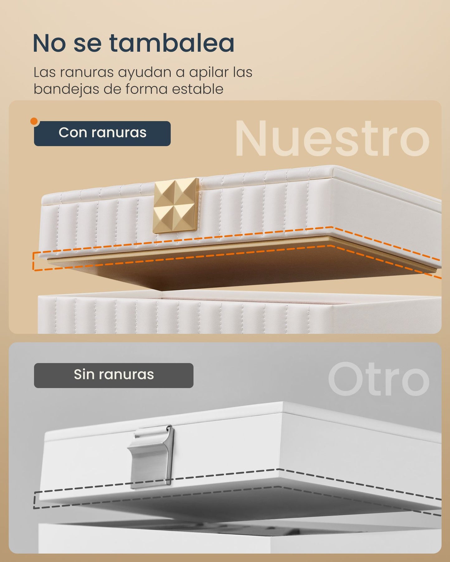 Joyero, Caja, Joyero Organizador, con Espejo, Organizador Joyero 4 Capas, Superficie PU con Costuras, Blanco Nube, SONGMICS, 8