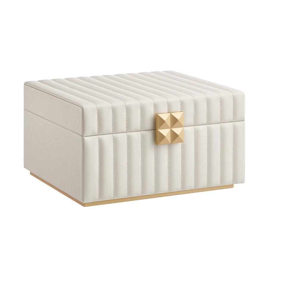 Joyero, Caja Joyero, de 2 niveles con espejo, Joyero Organizador, PU con costuras, efecto flotante, Blanco nube, SONGMICS, 1