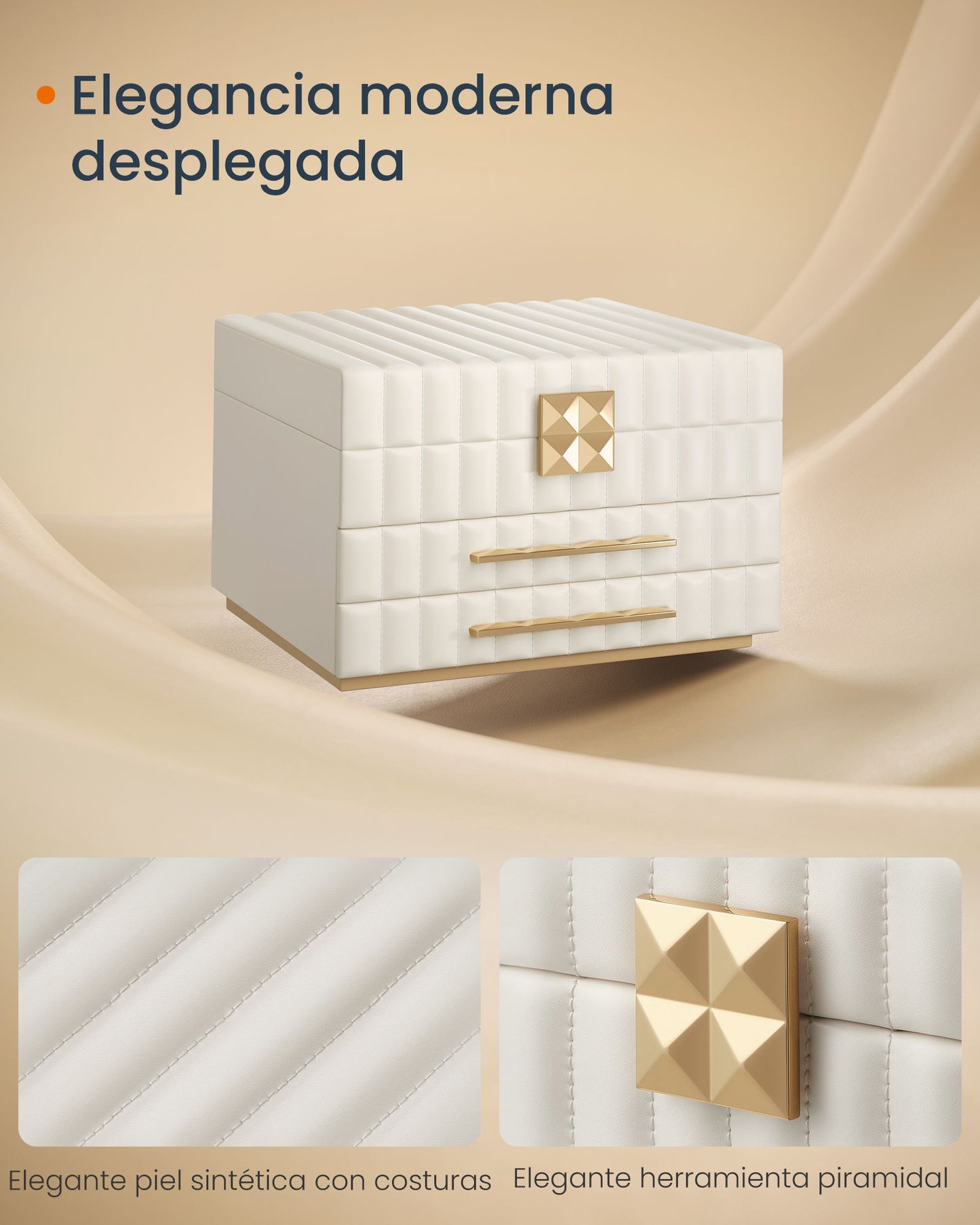 Joyero, Joyero Organizador, 3 Capas con Espejo, Caja Joyero, con 2 Cajones, Superficie PU Blanco Nube, SONGMICS, 4