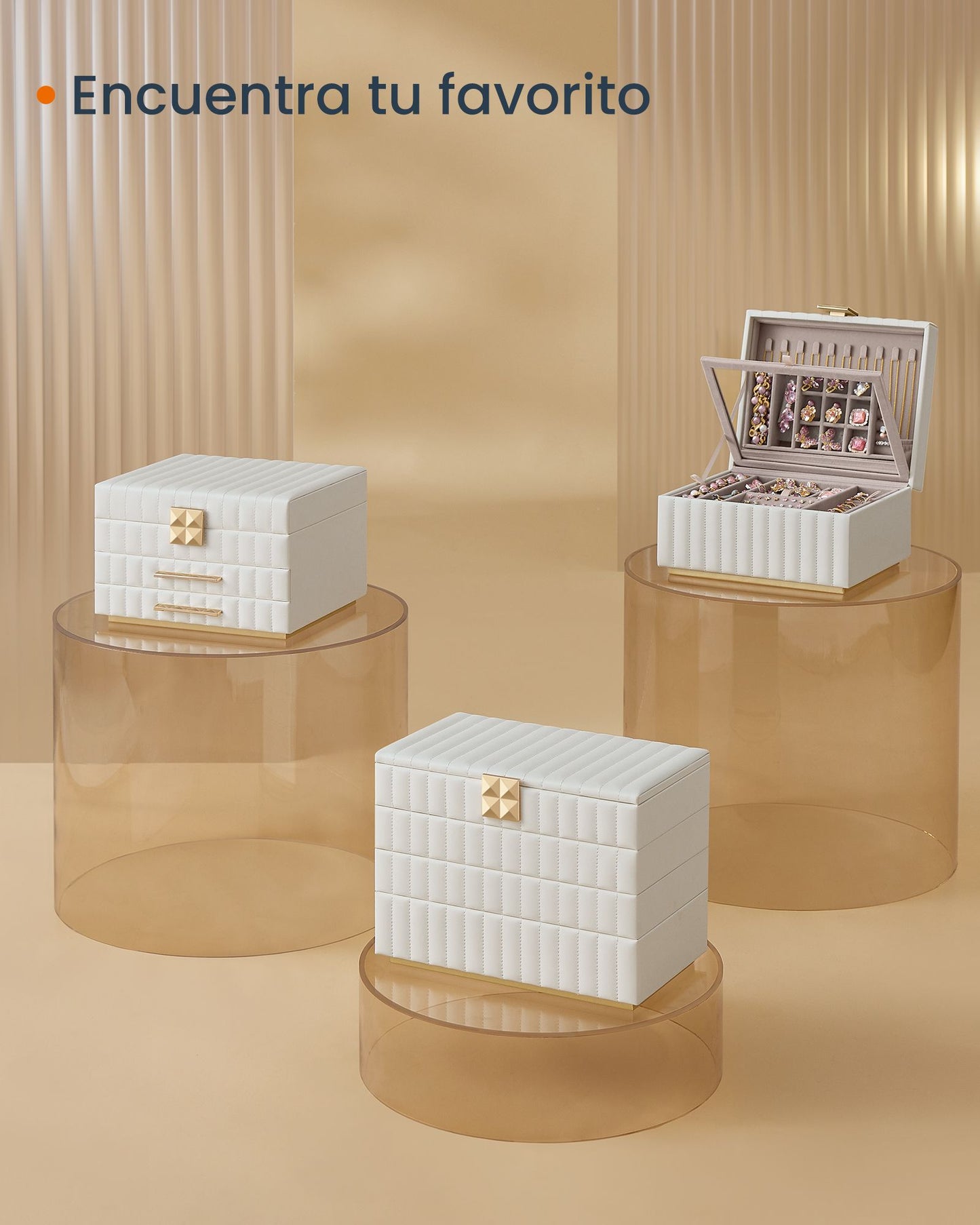 Joyero, Joyero Organizador, 3 Capas con Espejo, Caja Joyero, con 2 Cajones, Superficie PU Blanco Nube, SONGMICS, 7