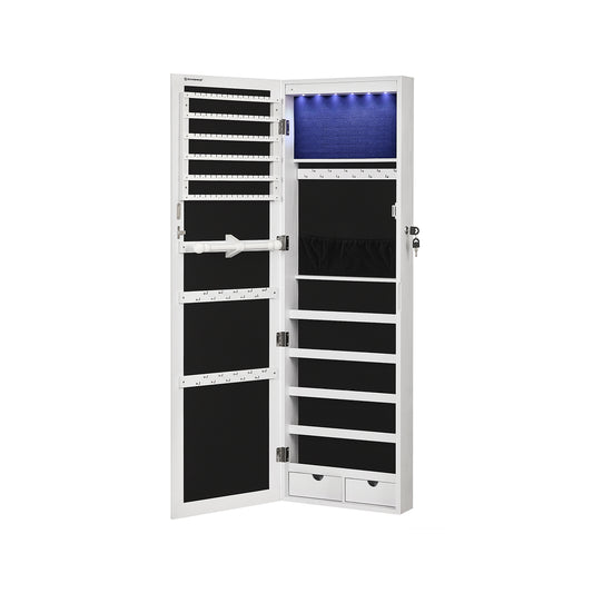 Espejo Joyero, Espejo Armario, de Pared, con Luces LED y Cierre, con Varios Compartimentos, Blanco, SONGMICS, 2