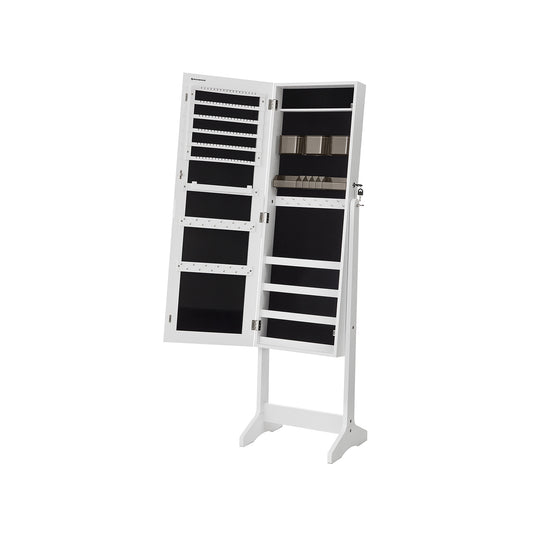 Espejo Joyero, Espejo cuerpo entero, Espejo Joyero de pie, con Almacenaje, Armario organizador, Blanco, SONGMICS, 2