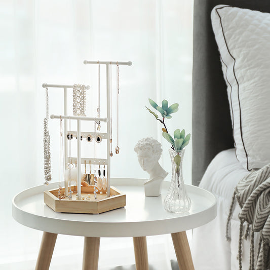 Joyero Organizador, Joyero, Soporte de Joyas, 4 Zonas Independientes, de Metal, Blanco y Natural, SONGMICS, 4