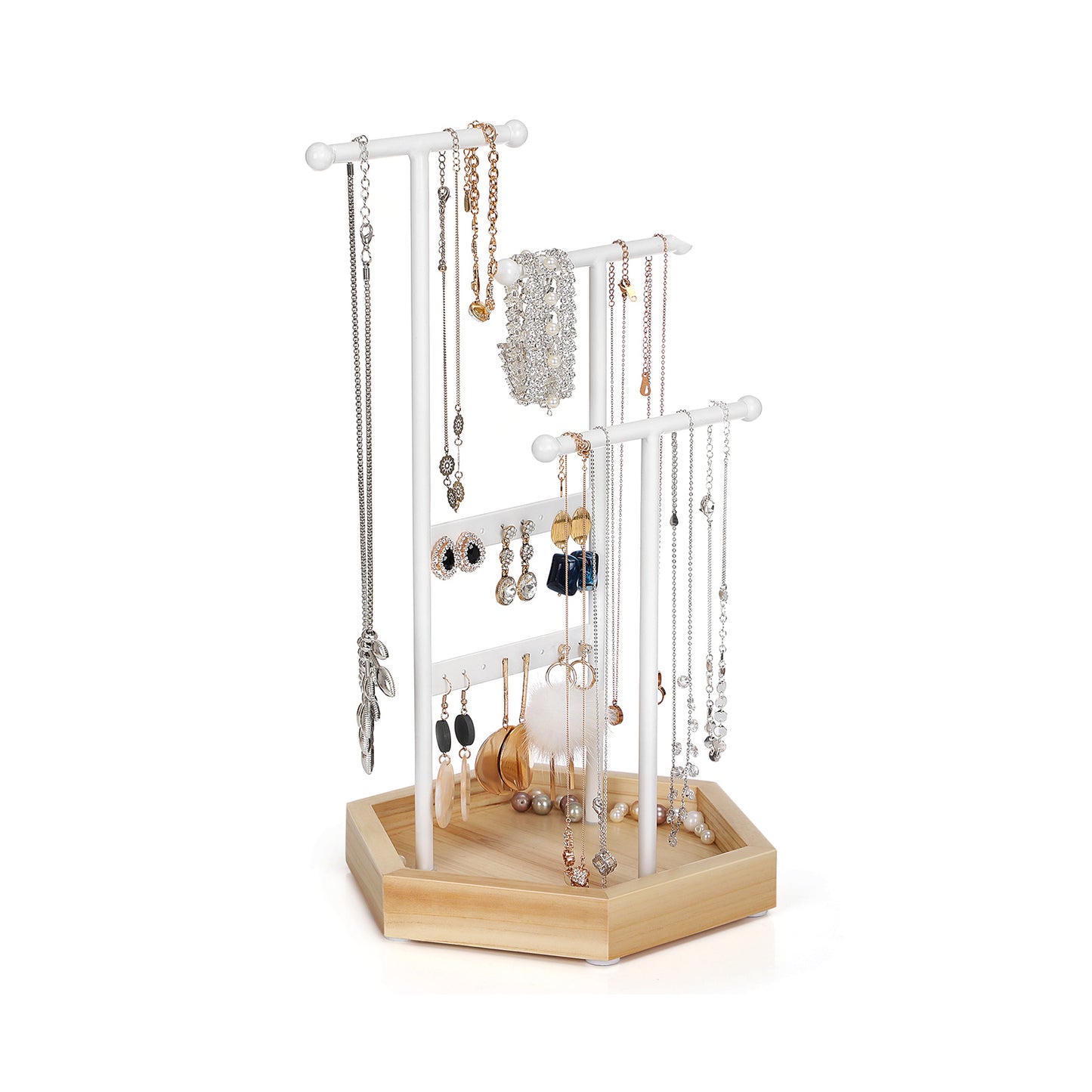 Joyero Organizador, Joyero, Soporte de Joyas, 4 Zonas Independientes, de Metal, Blanco y Natural, SONGMICS, 6