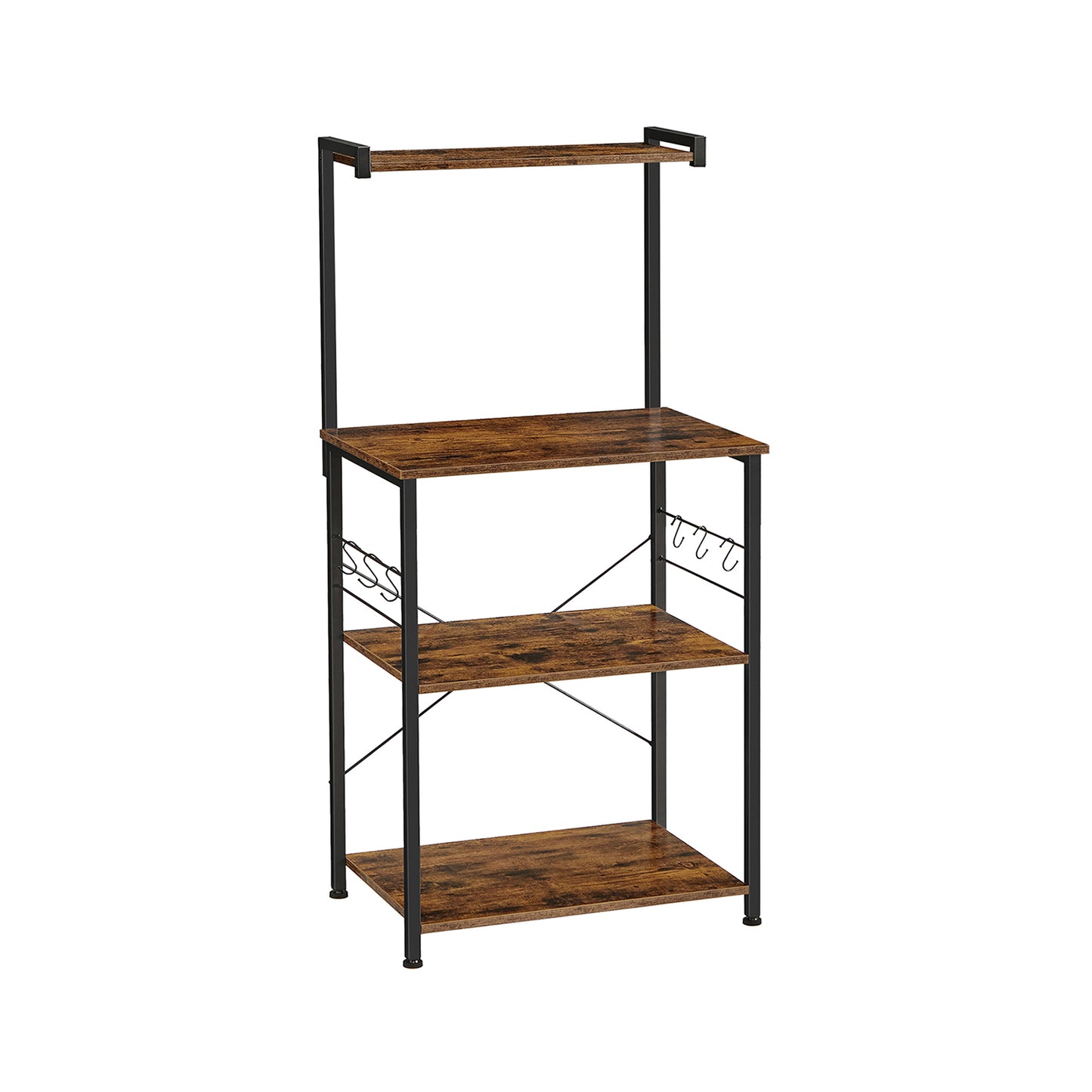 Estanteria Cocina, 3 Niveles, Estanterias Trastero, Soporte para microondas, 6 ganchos S, Marrón rústico y Negro, Vasagle, 2