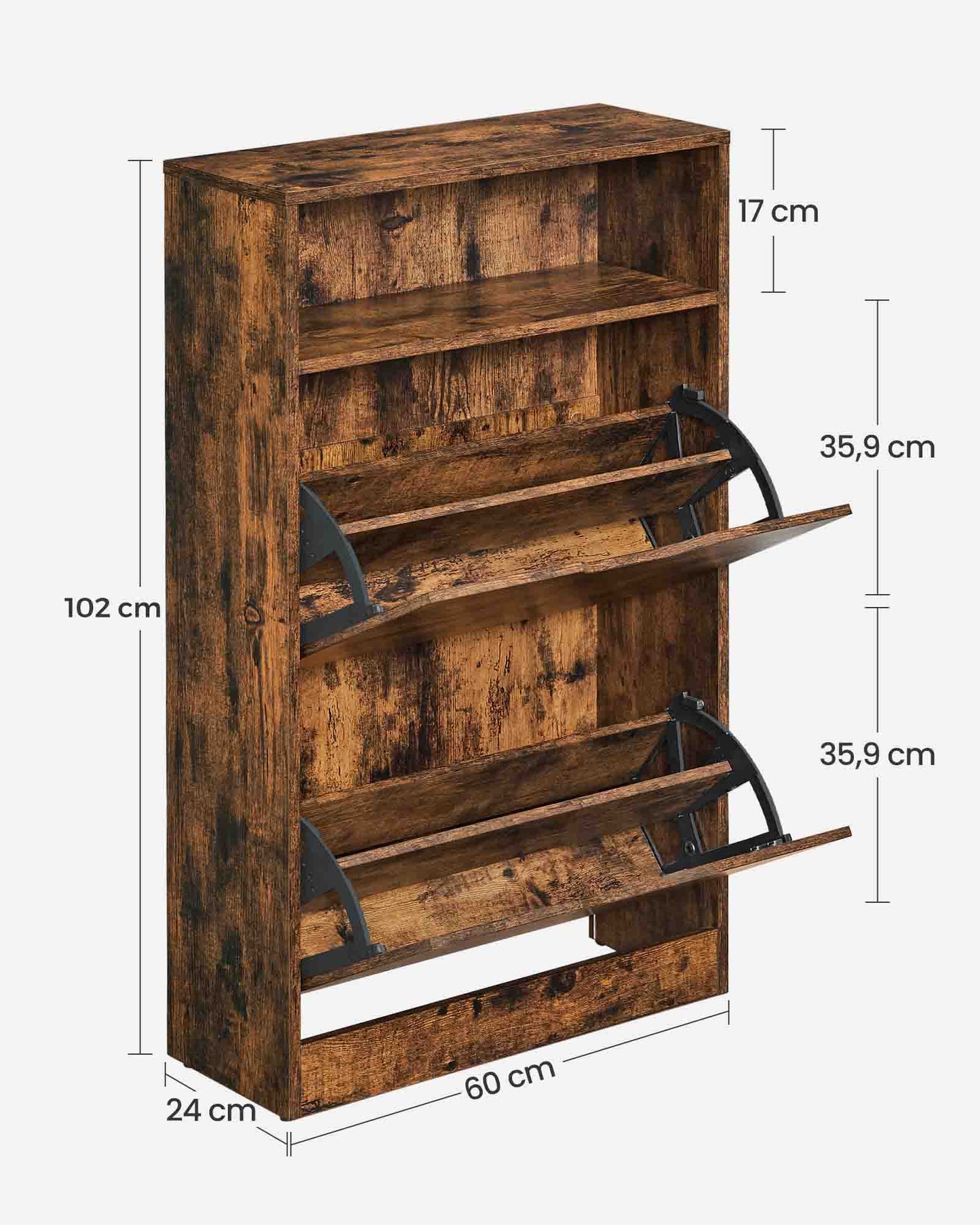 Zapatero, Mueble Zapatero, 8 a 12 Pares, Armario Zapatero, Zapatero Alto, 2 Puertas batientes, Marrón Rústico, VASAGLE, 6