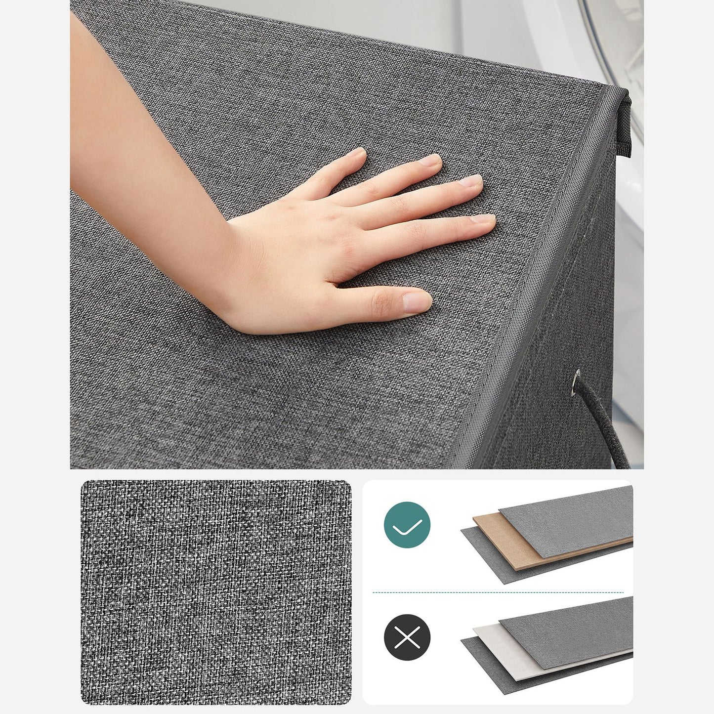 Cesto de Ropa Sucia, 142 L, Cesto Ropa Plegable, 2 compartimentos, con Tapa magnética, bolsa interna extraíble, Gris, SONGMICS, 6