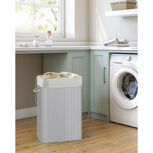 Cesto de Ropa Sucia, 72 L, Cesto Ropa Sucia con Tapa, de bambú, Plegable, con bolsa extraíble lavable, Gris, SONGMICS, 4
