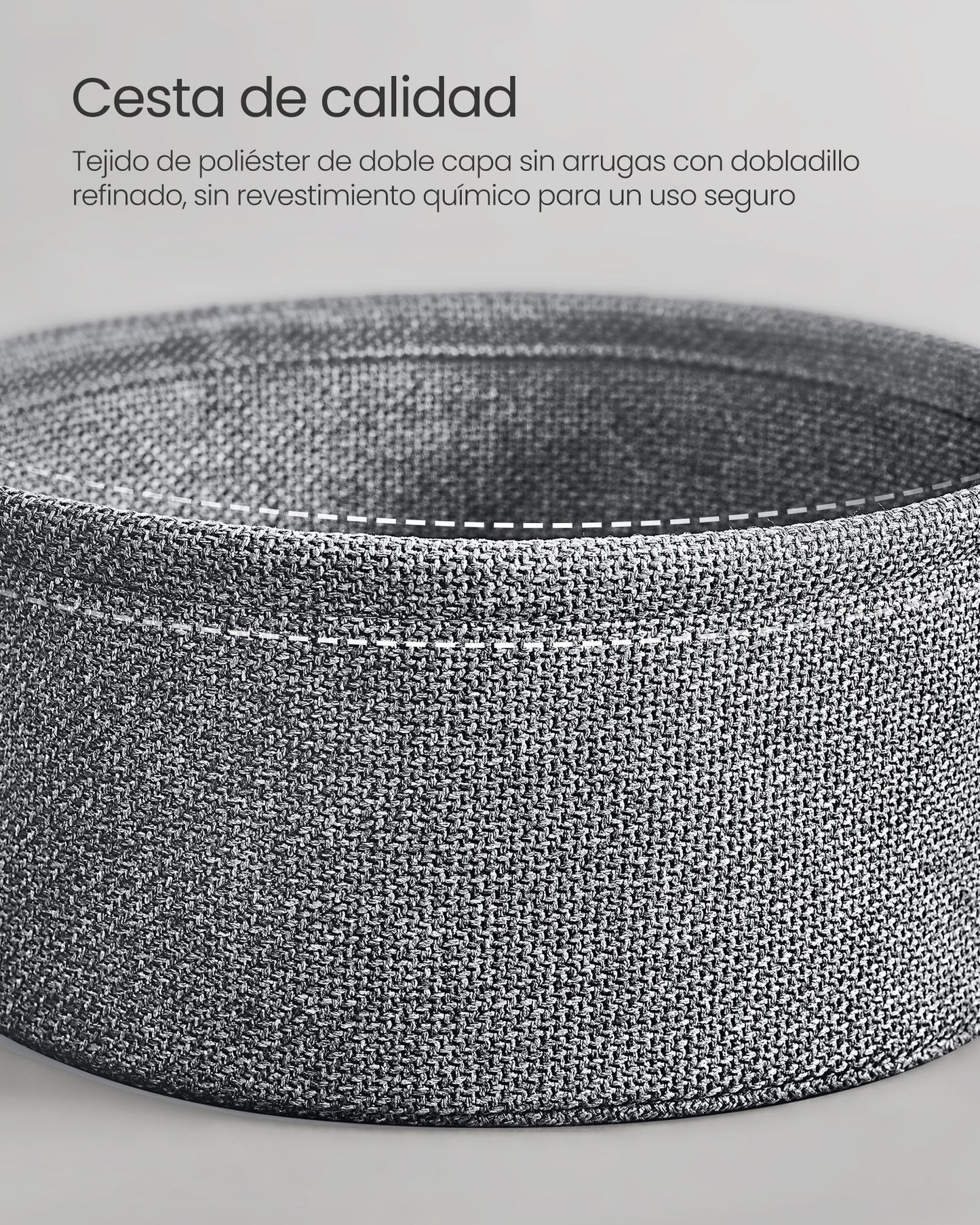 Mesa auxiliar, Mesa de Centro Redonda, Mesita de noche, con Cesta de Tela, Espaciosa, Mesa Pequeña, Gris, VASAGLE, 6