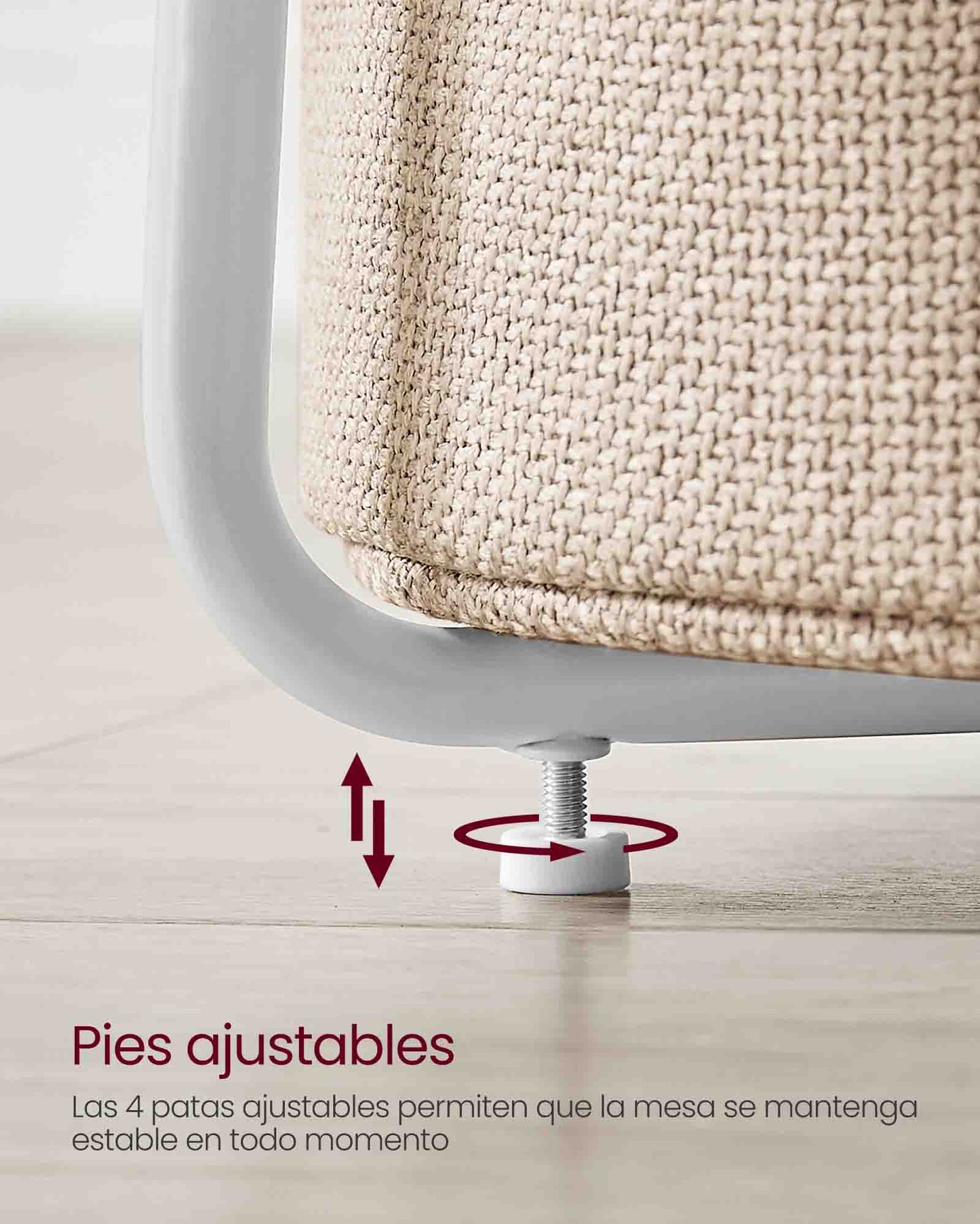 Mesa auxiliar, Mesa de Centro Redonda, Mesita de noche, con Cesta de Tela, Espaciosa, Mesa Pequeña, Blanco Marrón, VASAGLE, 9