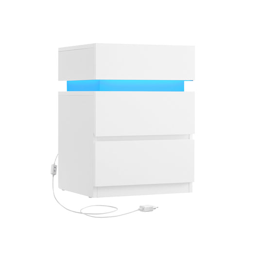 Mesita de Noche, Mesilla de noche, con Tira de Luz LED Multicolor Variable, 3 Cajones, Mesa Auxiliar, Blanca, VASAGLE, 2