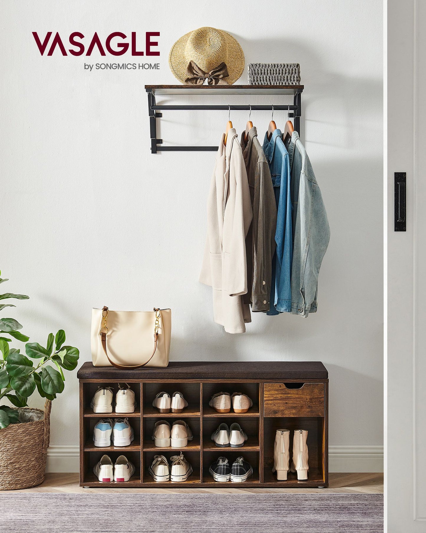 Banco Zapatero, Zapatero Recibidor, Mueble zapatero, con Asiento y Cojín, Zapatos con Estante, Marrón Rústico, VASAGLE, 8