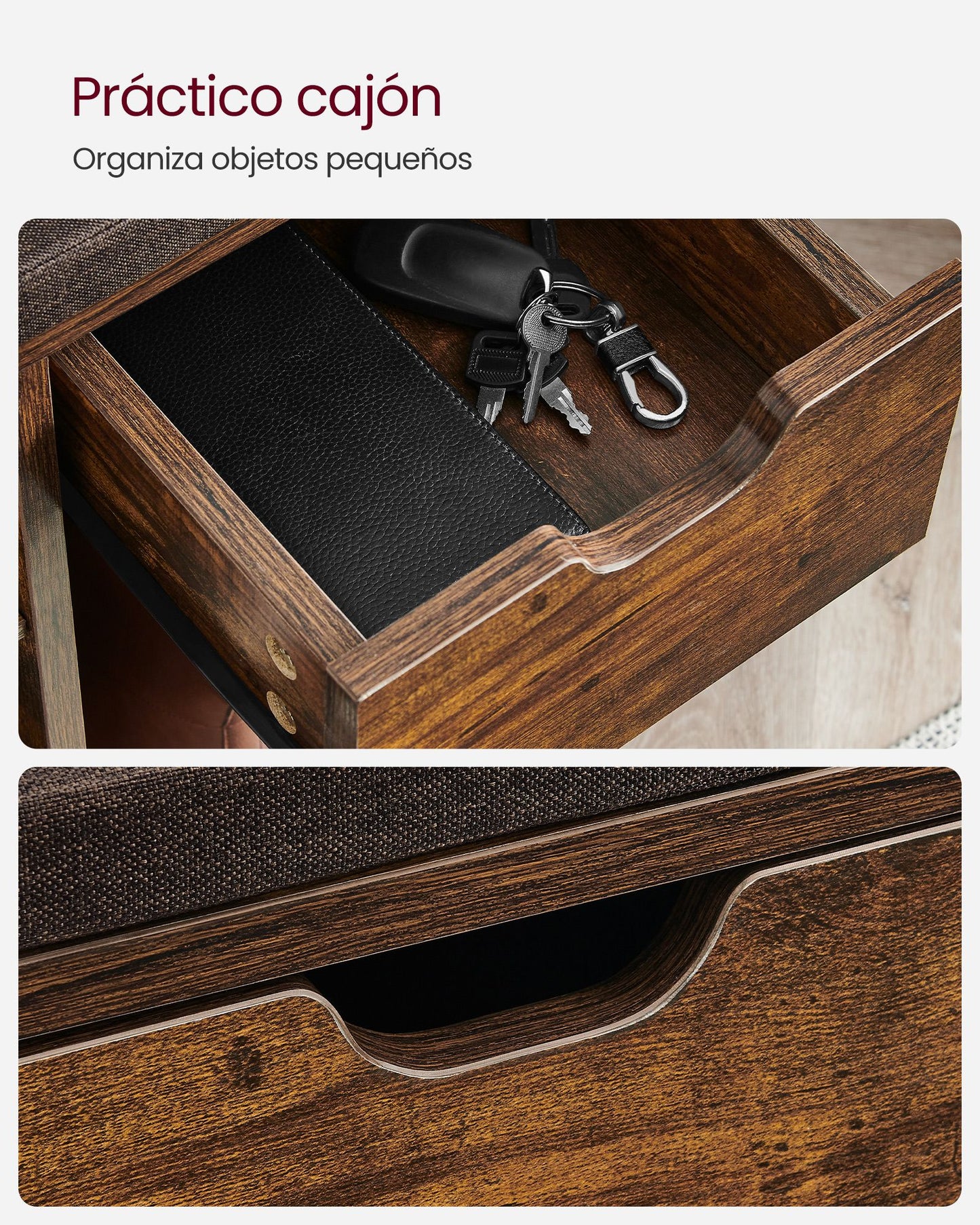 Banco Zapatero, Zapatero Recibidor, Mueble zapatero, con Asiento y Cojín, Zapatos con Estante, Marrón Rústico, VASAGLE, 3